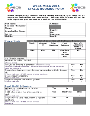 STALLS BOOKING FORM