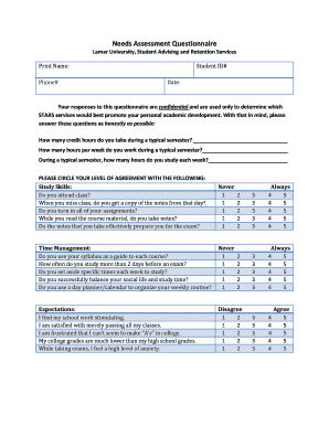 Needs Assessment Questionnaire  Form