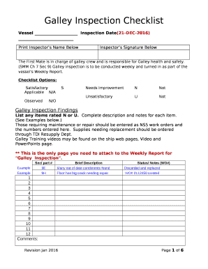 Galley Inspection Checklist  Form
