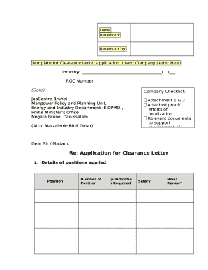 Jobcentre Clearance Letter  Form