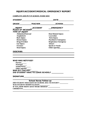 Car Accident Medical Report Sample  Form