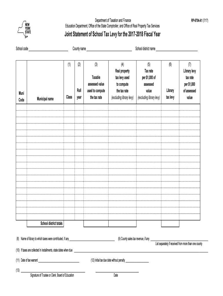  Form RP 6704 C2718Joint Statement of School Tax Levy for the 2017