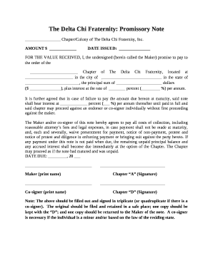 The Delta Chi Fraternity Promissory Note  Form