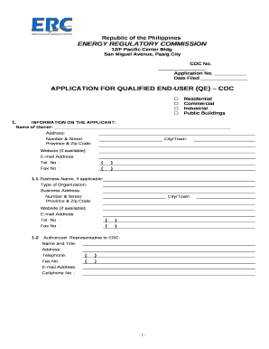 APPLICATION for QUALIFIED END USER QE COC  Form