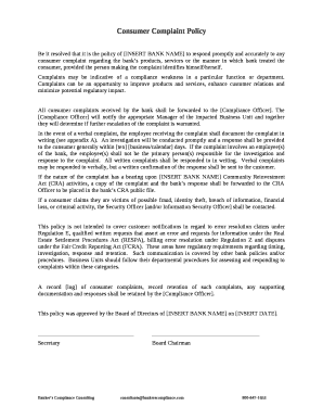 Complaints Policy Template  Form