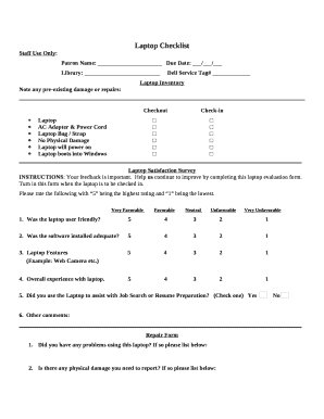 Laptop Checklist Template  Form