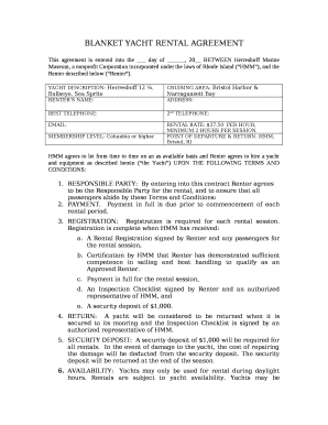 Yacht Rental Agreement  Form