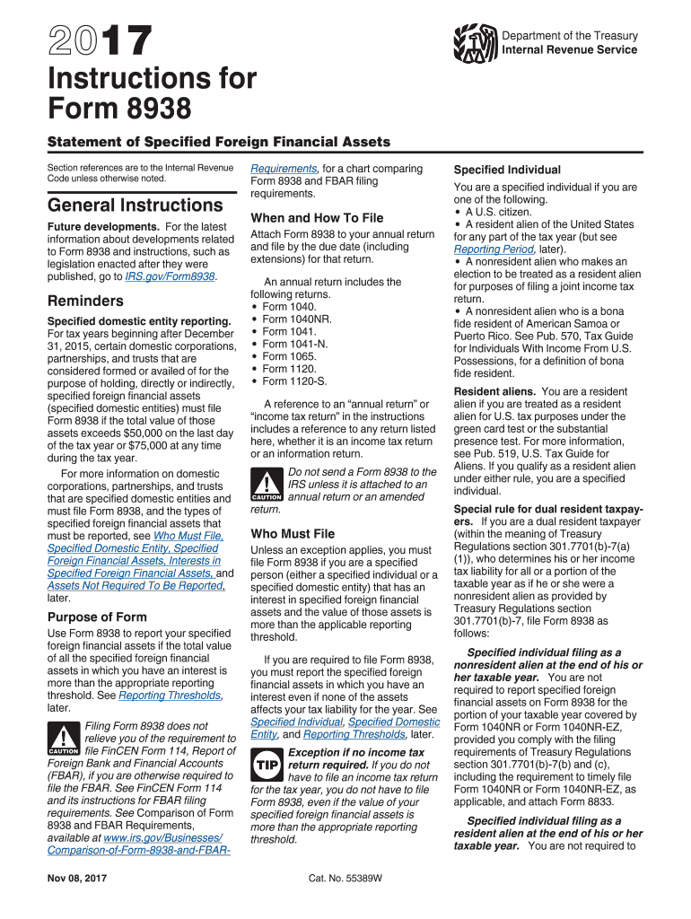  Irs 8938 Instructions Form 2017