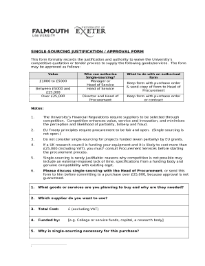 SINGLE SOURCING JUSTIFICATION APPROVAL FORM