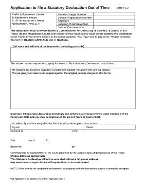 Application to File a Statutory Declaration Out of TimeForm PE2