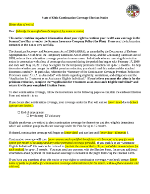 Ohio State Continuation Model Notice  Form