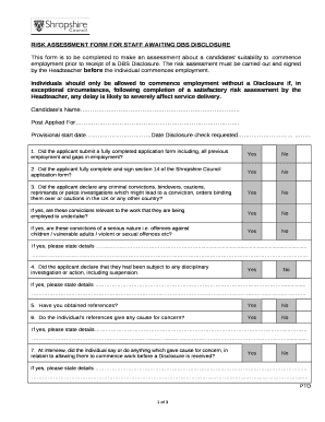 Risk Assessment While Waiting for Dbs  Form