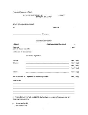 Paupers Affidavit Oklahoma  Form