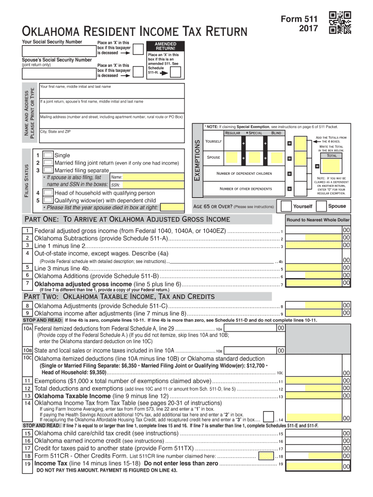  Oklahoma 511 Tax Form 2017