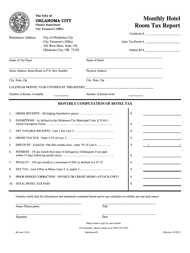  Attachment D Monthly Hotel Room Tax Rpt  City of OKC 2016-2024