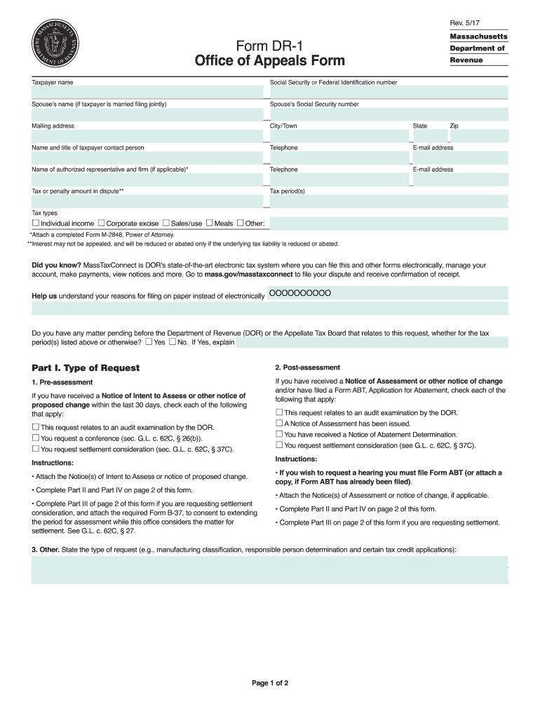  Form Dr Massachusetts Form 2017-2024