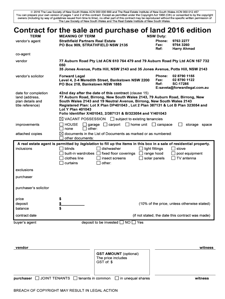 Contract for the Sale and Purchase of Land Edition  Form