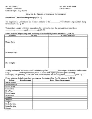 Chapter 2 Origins of American Government Worksheet Answers  Form
