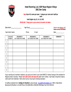 Rooming List Template Word  Form