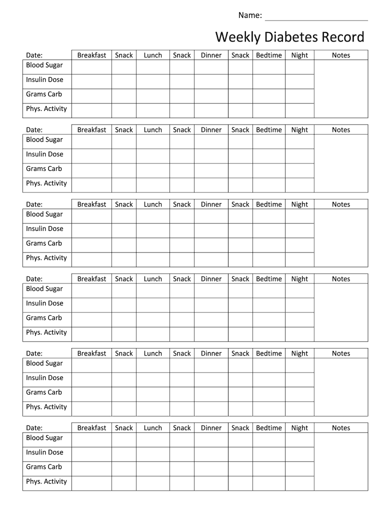 Weekly Diabetes Record  Form