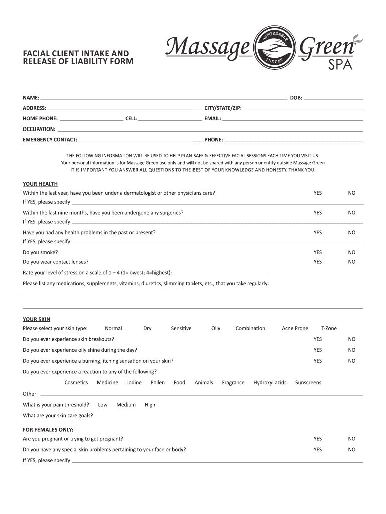 FACIAL CLIENT INTAKE and  Form