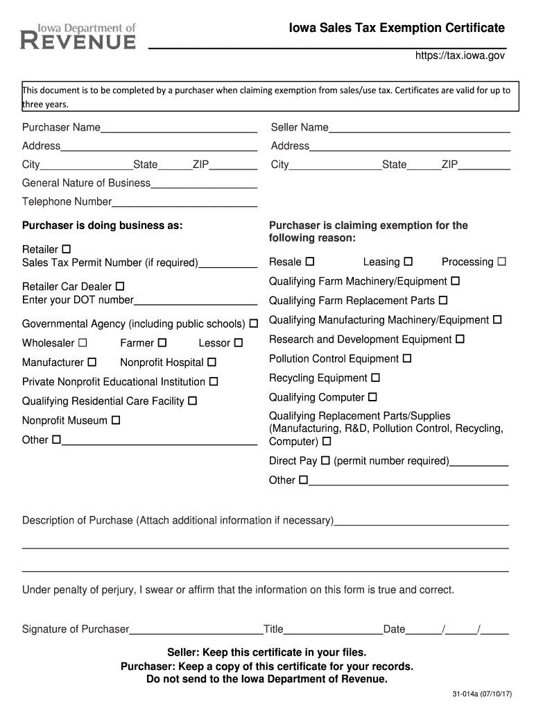 Exemption Certificate Sales Form 2020