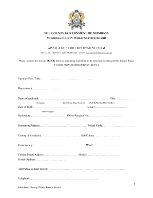 Mombasa County Job Application Form