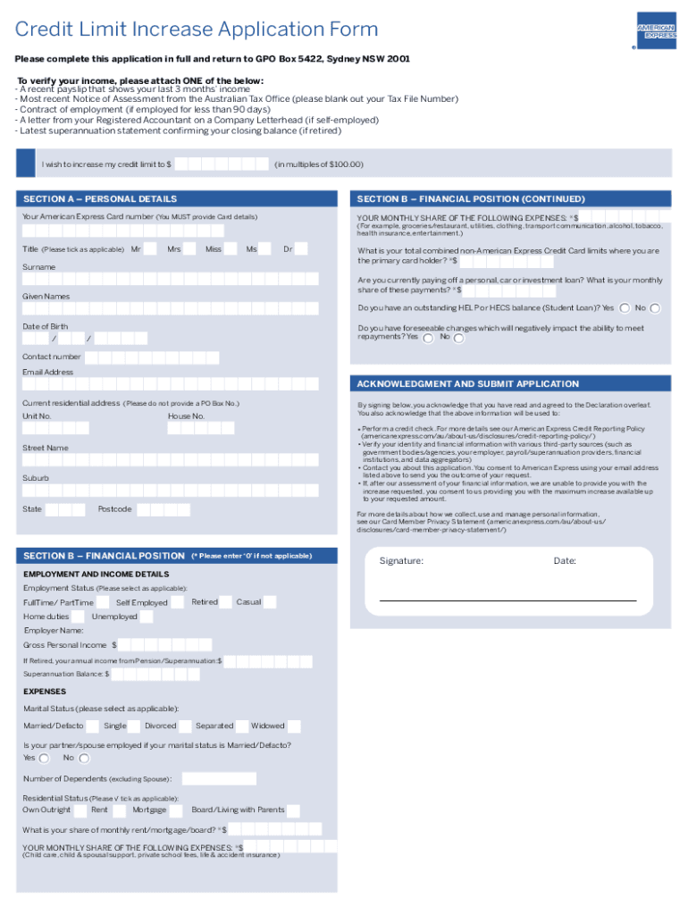  Credit Limit Increase Application Form Please Comp 2020-2024