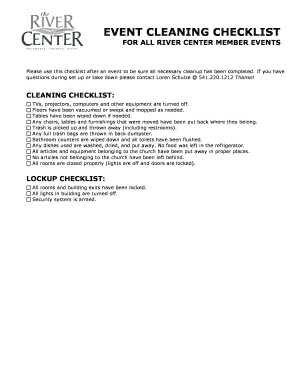 Event Cleaning Checklist  Form