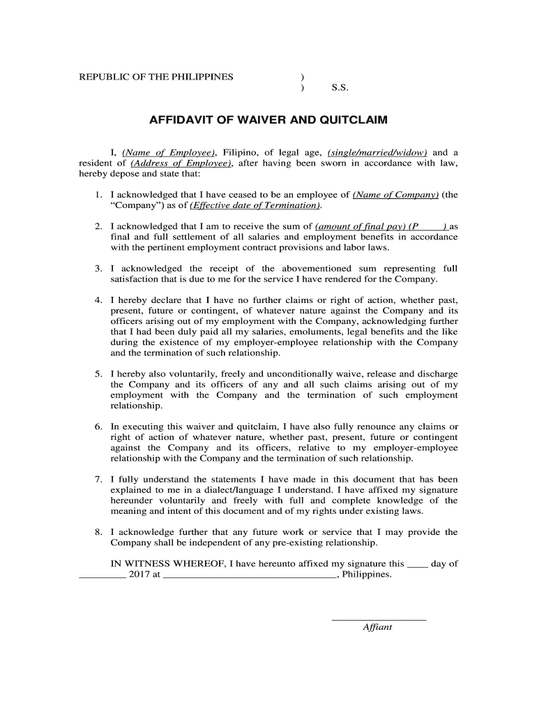Affidavit of Quitclaim Property Philippines  Form