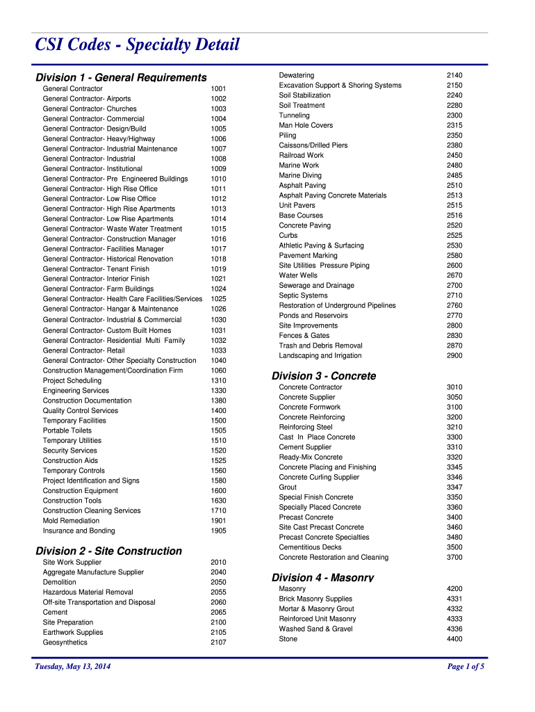 Csi Code  Form