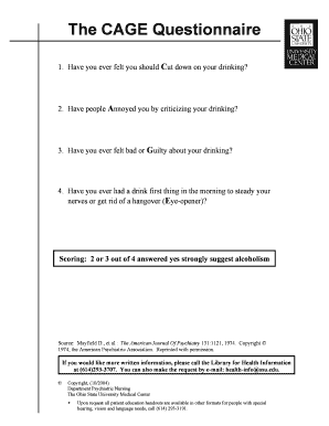 Cage Questionnaire Printable  Form