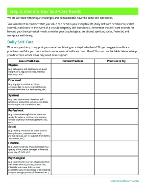 Self Care Plan Form - Fill Out and Sign Printable PDF Template | signNow