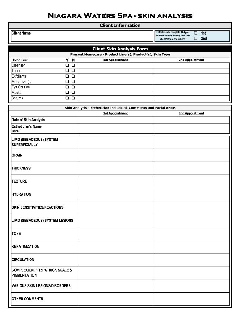 Niagara Waters Spa Skin Analysis  Form