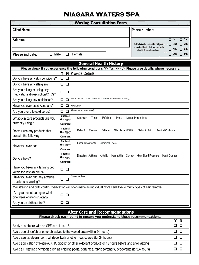 Niagara Waters Spa  Form