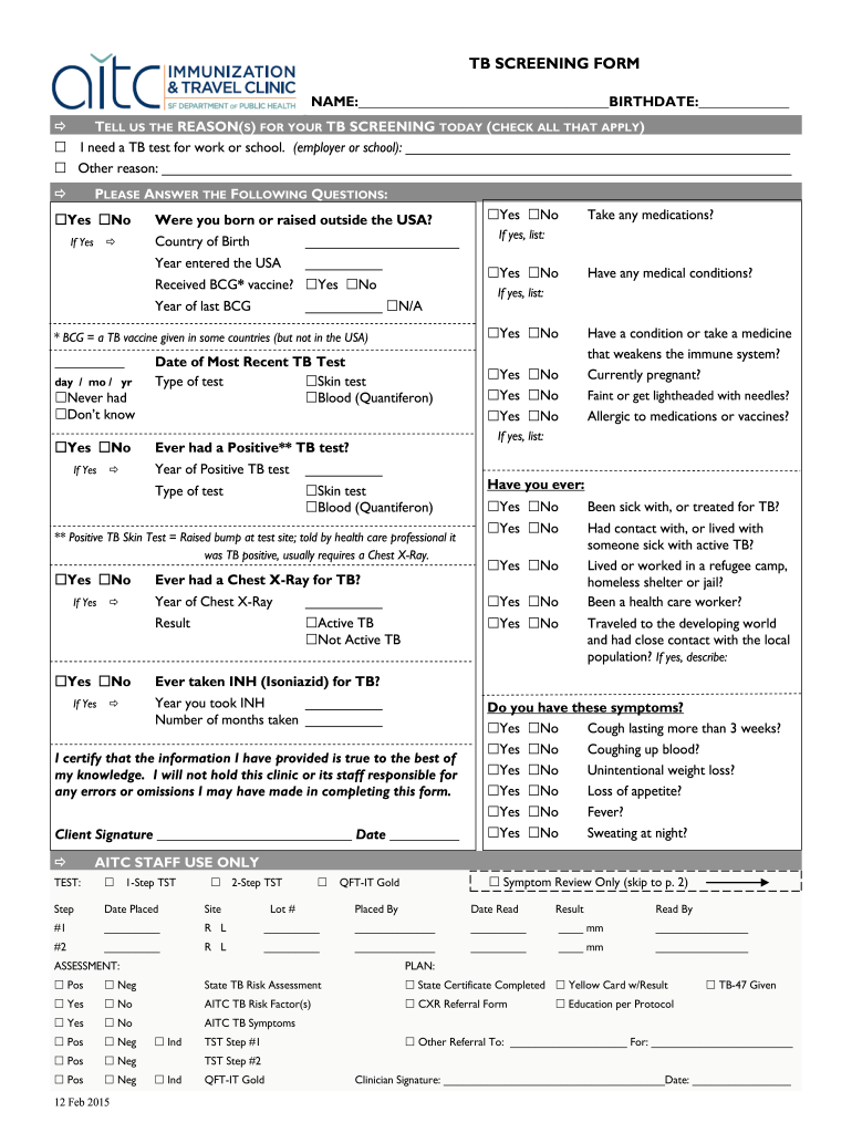  Tb Screening Form 2015-2024