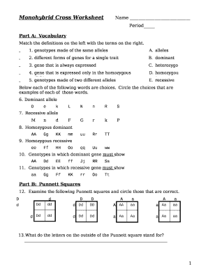 Monohybrid Cross Worksheet  Form