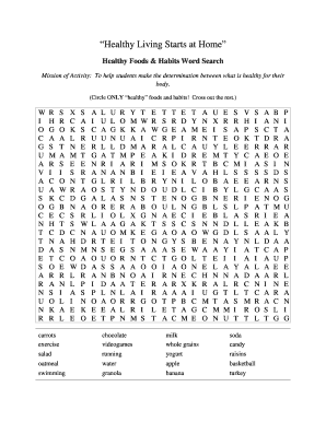 Healthy Living Word Search Answer Key  Form