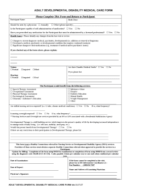 ADULT DEVELOPMENTAL DISABILITY MEDICAL CARE FORM