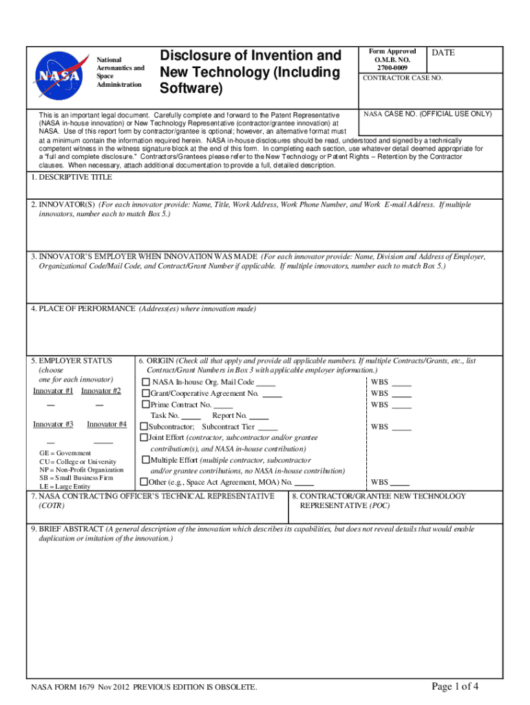  NF 1679Disclosure of Invention and New Technology 2012-2024