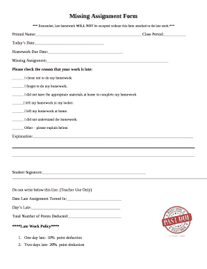 Missing Assignment Template  Form