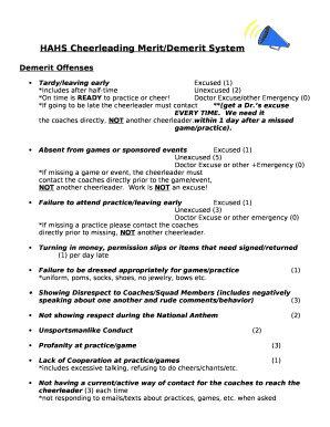 Cheerleading Demerit Form Template