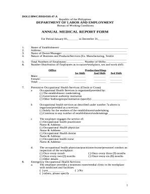 Annual Medical Report Sample  Form