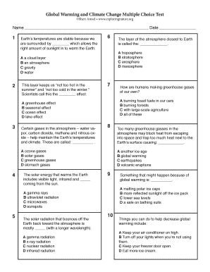 Global Warming and Climate Change Multiple Choice Test  Form