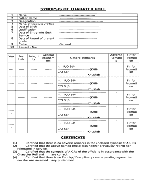 Synopsis of Character Roll  Form