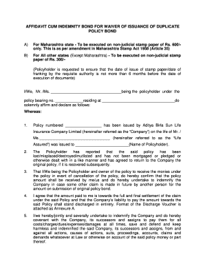 Affidavit Cum Indemnity Bond  Form