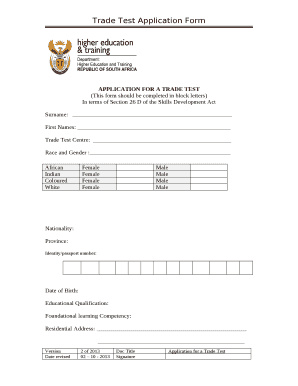 Trade Test Sample  Form