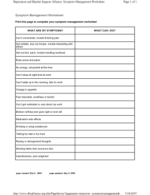 Symptom Management Worksheets  Form