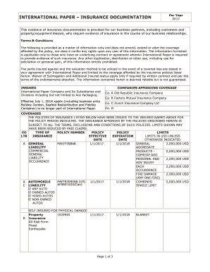  INTERNATIONAL PAPER INSURANCE DOCUMENTATION 2017