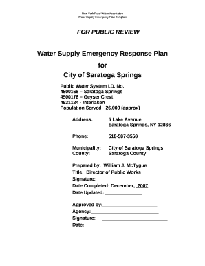 Water Supply Emergency Response Plan  Form